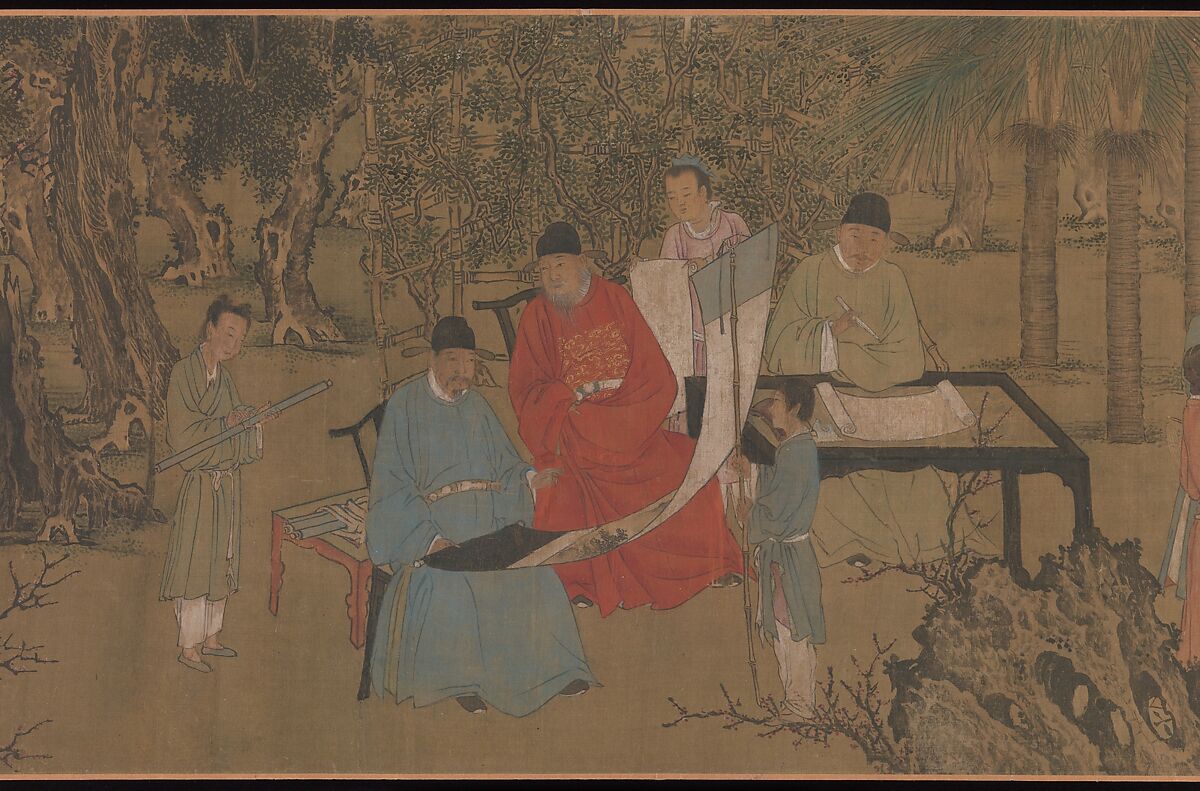 Elegant Gathering in the Apricot Garden, After Xie Huan (Chinese, 1377–1452), Handscroll; ink and color on silk, China