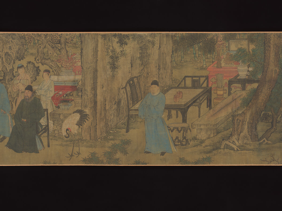 Elegant Gathering in the Apricot Garden, After Xie Huan (Chinese, 1377–1452), Handscroll; ink and color on silk, China
