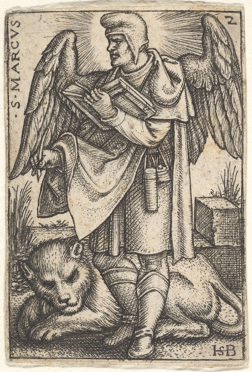 Plate 2: Saint Mark, his head turned in profile to the left, with an open book in his right hand and a lion at his feet, from 'The four evangelists', Sebald Beham (German, Nuremberg 1500–1550 Frankfurt), Engraving; forth of four states 