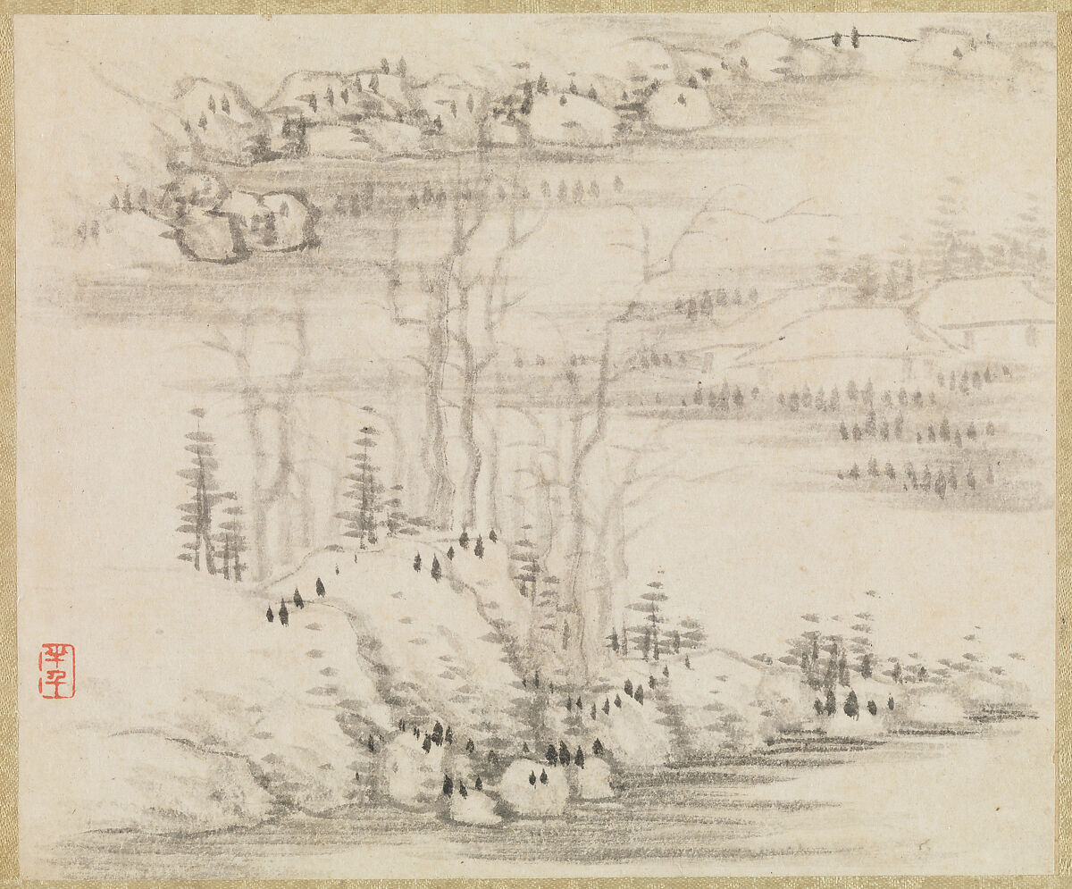 Landscapes and trees, Gong Xian (Chinese, 1619–1689), Album of twelve leaves; ink on paper, China 