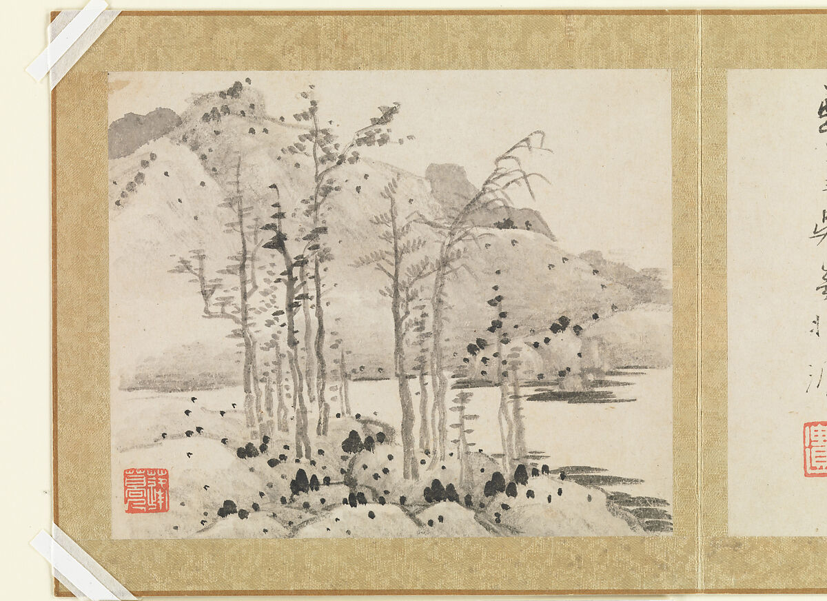 Landscapes and trees, Gong Xian (Chinese, 1619–1689), Album of twelve leaves; ink on paper, China