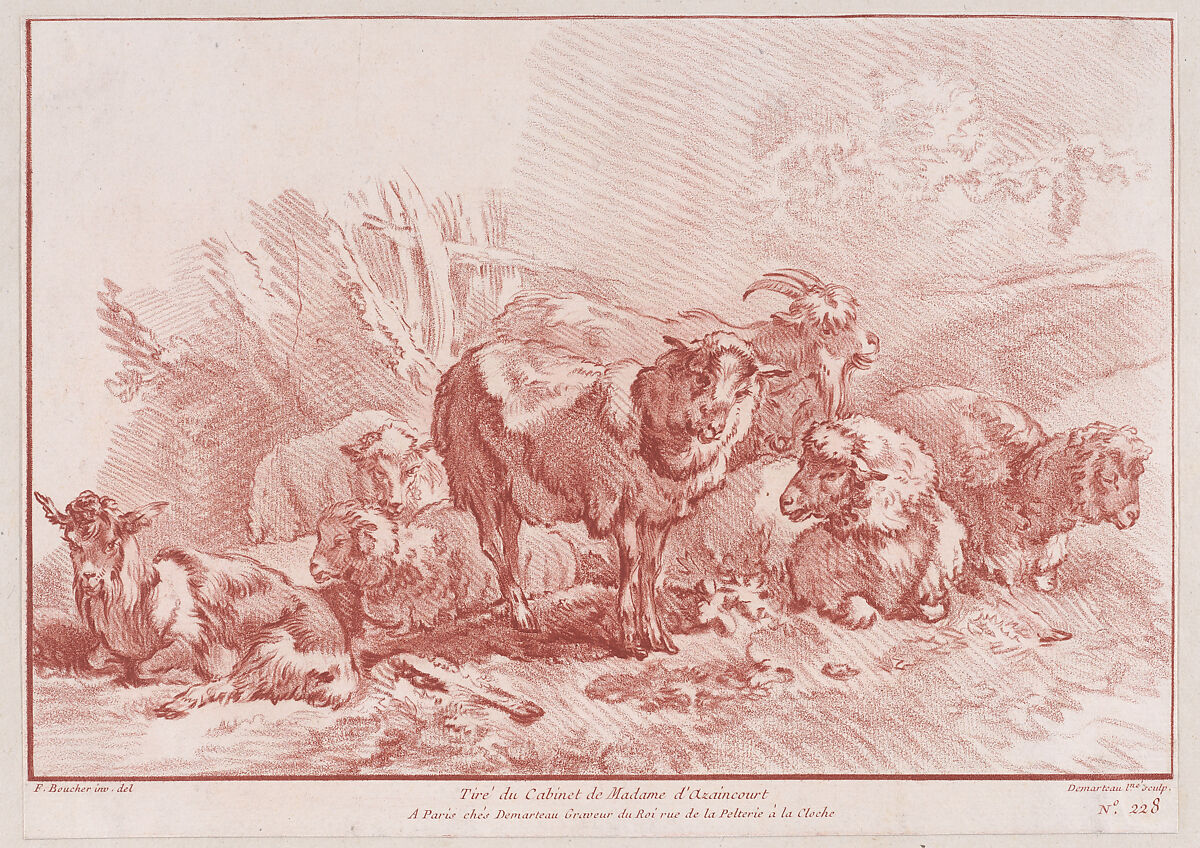 Animaux, Gilles Demarteau (French, Liège 1722–1776 Paris), Crayon-manner etching printed in red ink 