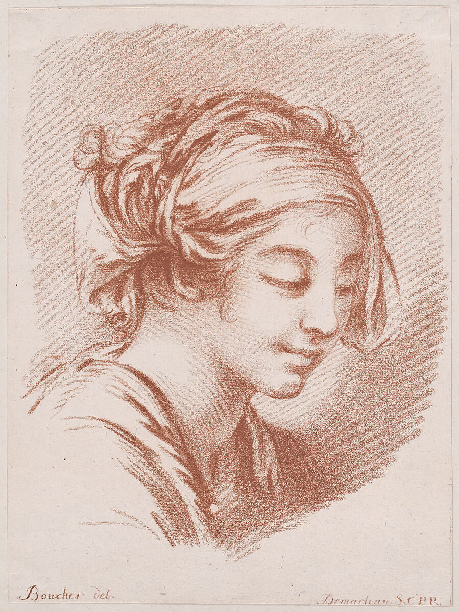 Tête de paysanne, Gilles Demarteau (French, Liège 1722–1776 Paris), Crayon-manner etching printed in red ink 