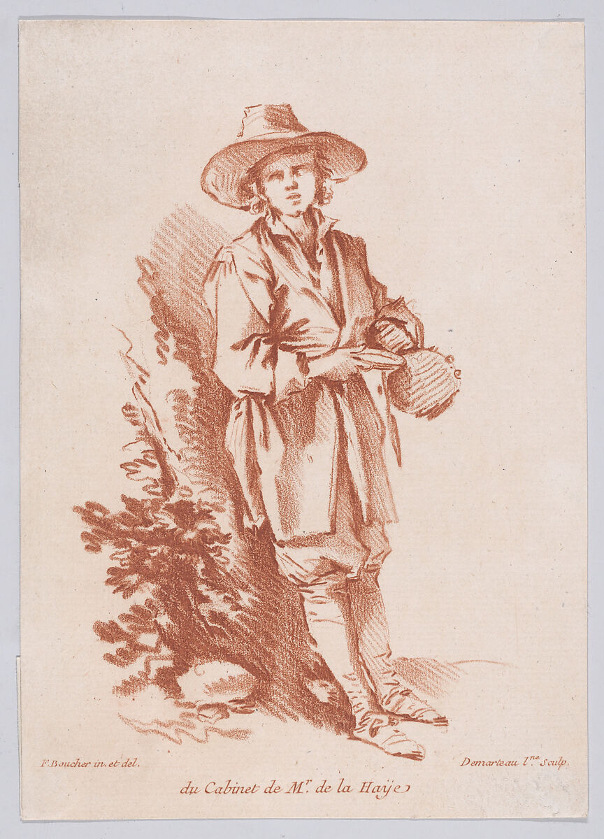 Petit paysan au tambourin, Gilles Demarteau (French, Liège 1722–1776 Paris), Crayon-manner etching printed in red ink 