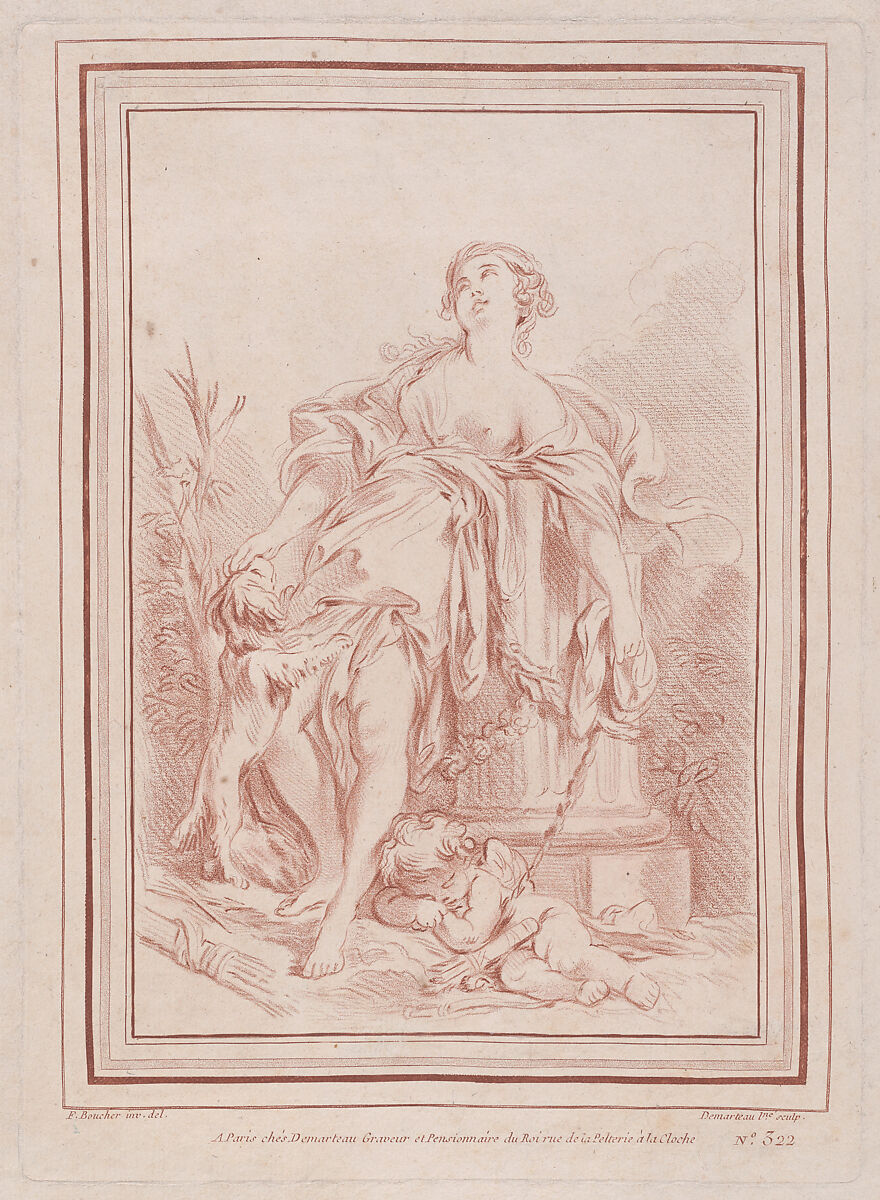 L'Amour enchaîné par l'Amitié, Gilles Demarteau (French, Liège 1722–1776 Paris), Crayon-manner etching printed in red ink 