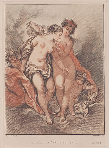 Reproduction of Deux Nymphes et deux Amours regardant des colombes (Two Nymphs and Loves watching two doves)