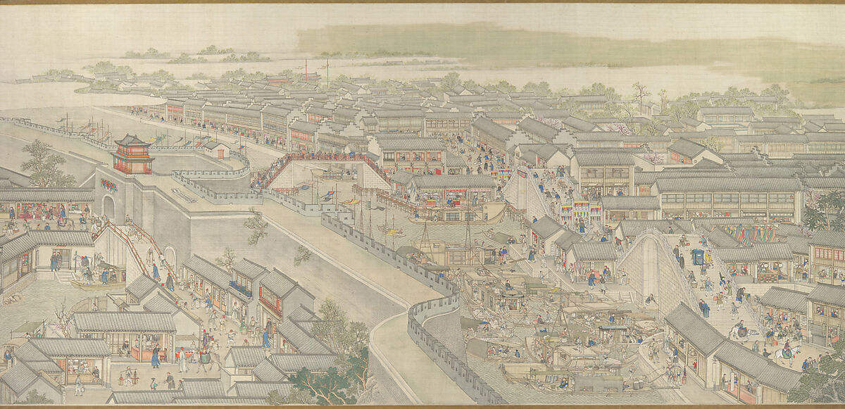 The Qianlong Emperor's Southern Inspection Tour, Scroll Six: Entering Suzhou along the Grand Canal, Xu Yang (Chinese, active ca. 1750–after 1776) and assistants, Handscroll; ink and color on silk, China