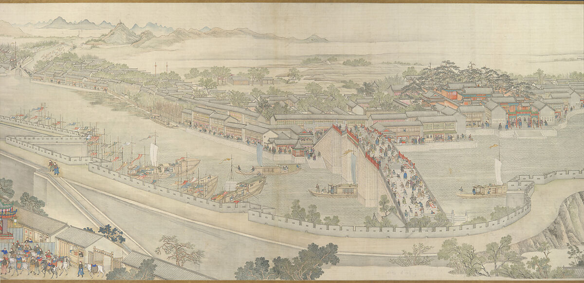 The Qianlong Emperor's Southern Inspection Tour, Scroll Six: Entering Suzhou along the Grand Canal, Xu Yang (Chinese, active ca. 1750–after 1776) and assistants, Handscroll; ink and color on silk, China