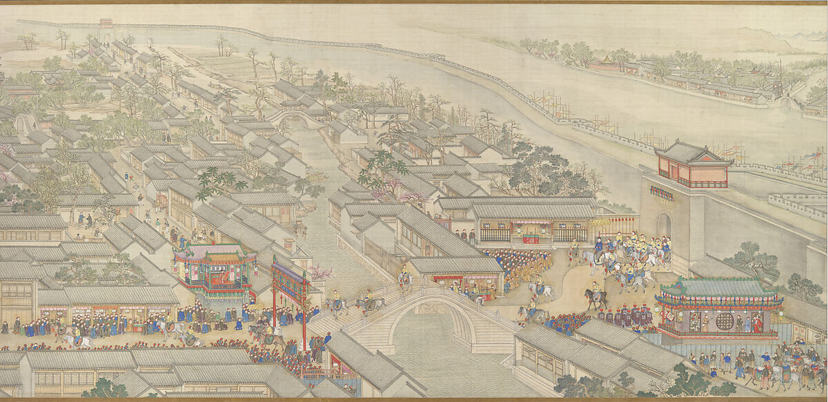 The Qianlong Emperor's Southern Inspection Tour, Scroll Six: Entering Suzhou along the Grand Canal, Xu Yang (Chinese, active ca. 1750–after 1776) and assistants, Handscroll; ink and color on silk, China