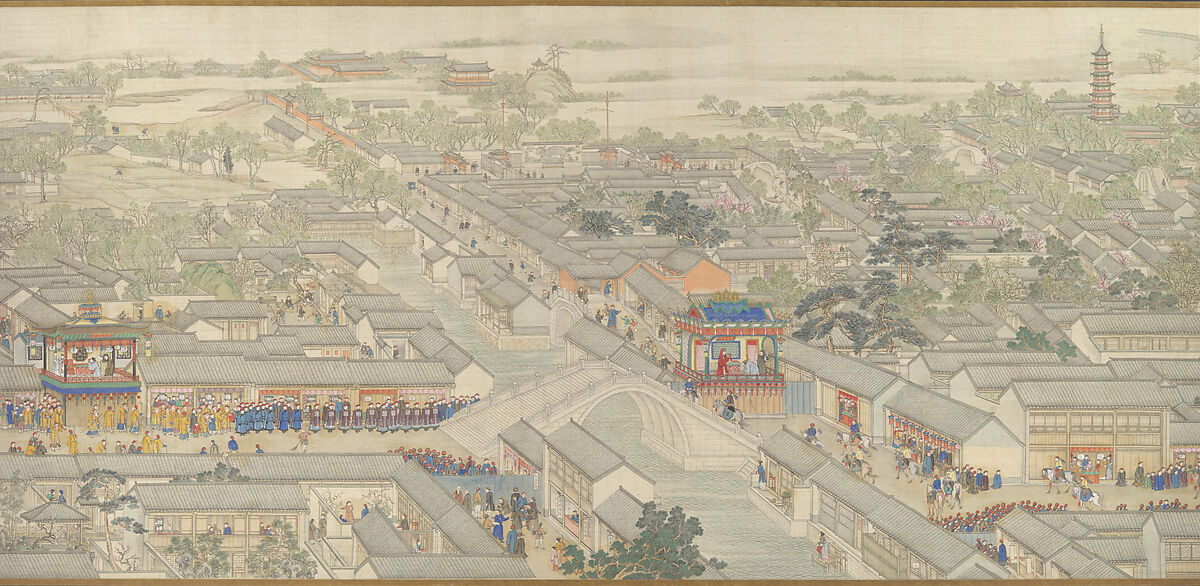 The Qianlong Emperor's Southern Inspection Tour, Scroll Six: Entering Suzhou along the Grand Canal, Xu Yang (Chinese, active ca. 1750–after 1776) and assistants, Handscroll; ink and color on silk, China