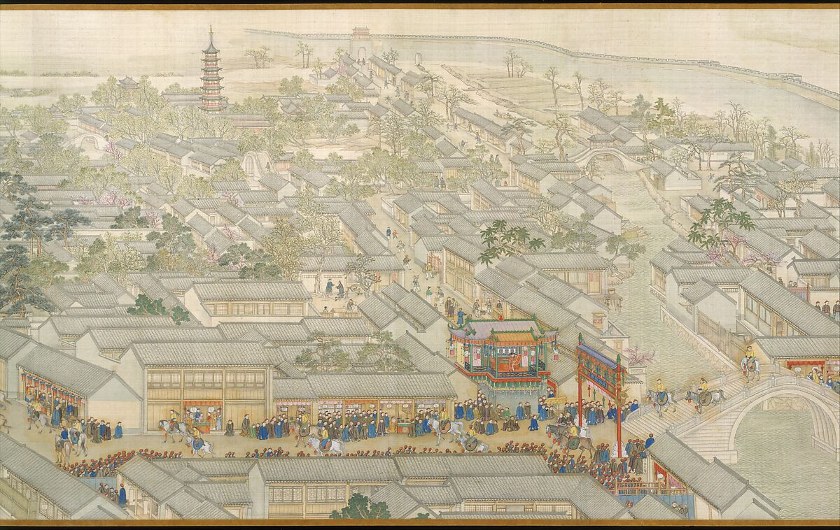 The Qianlong Emperor's Southern Inspection Tour, Scroll Six: Entering Suzhou along the Grand Canal, Xu Yang (Chinese, active ca. 1750–after 1776) and assistants, Handscroll; ink and color on silk, China