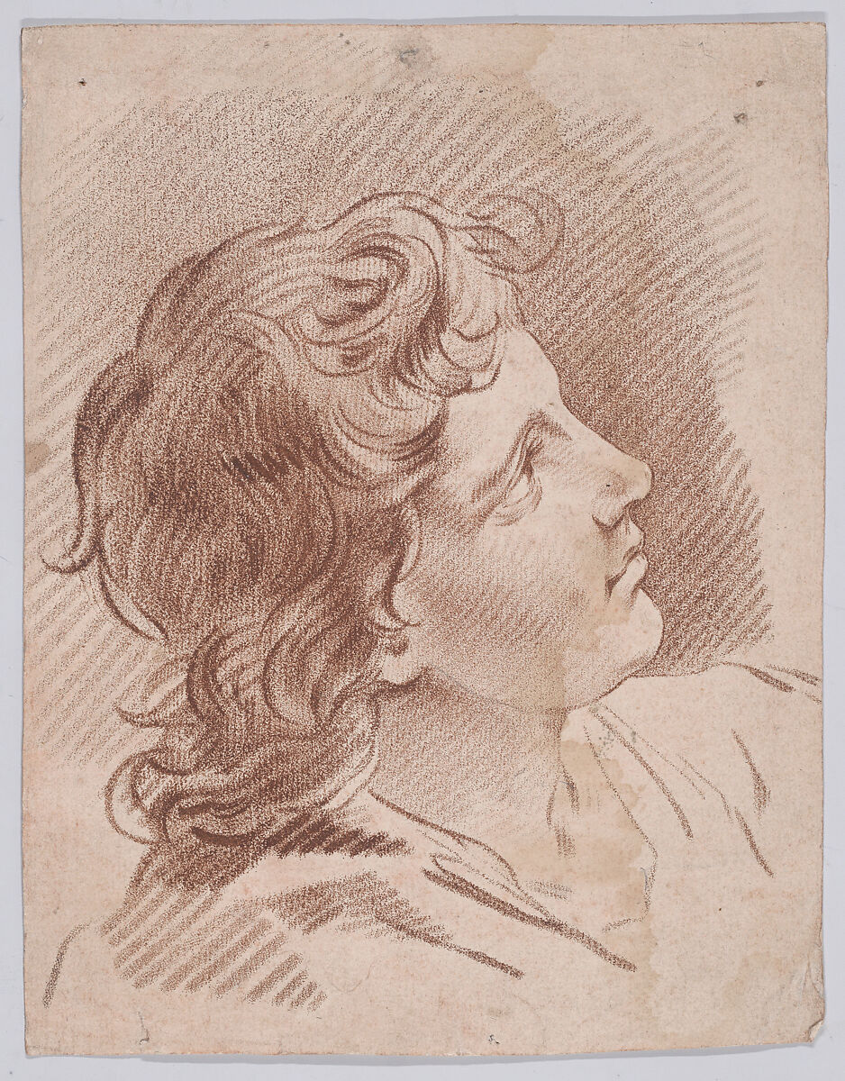 Head of a Young Man, Gilles Demarteau (French, Liège 1722–1776 Paris), Crayon-manner etching printed in red ink 