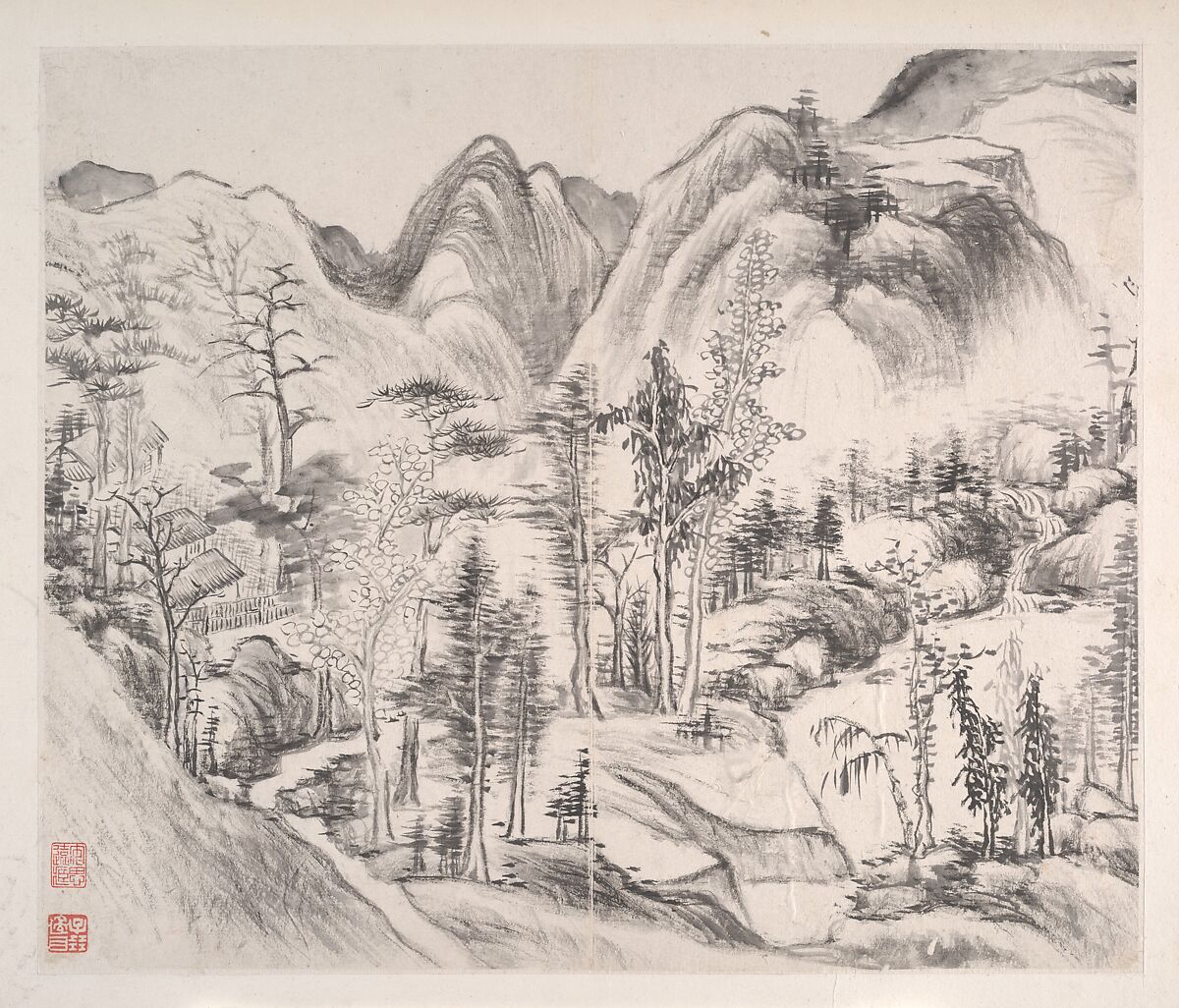 Landscapes, Yi Bingshou (Chinese, 1754–1815), Album of eight leaves; ink on paper, China
