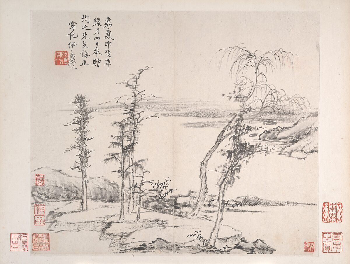 Landscapes, Yi Bingshou (Chinese, 1754–1815), Album of eight leaves; ink on paper, China