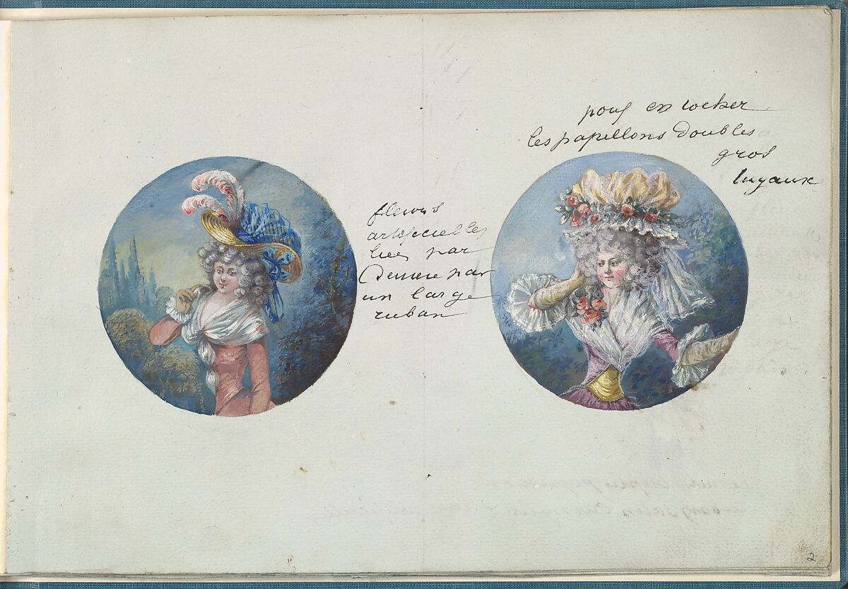 Two Costume Designs or Portrait Types, Anonymous, French, 18th century, Pen and black ink, graphite, gouache 