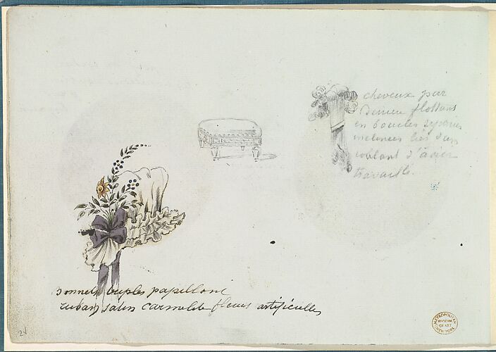 Sketches for a Bonnet and Accessories