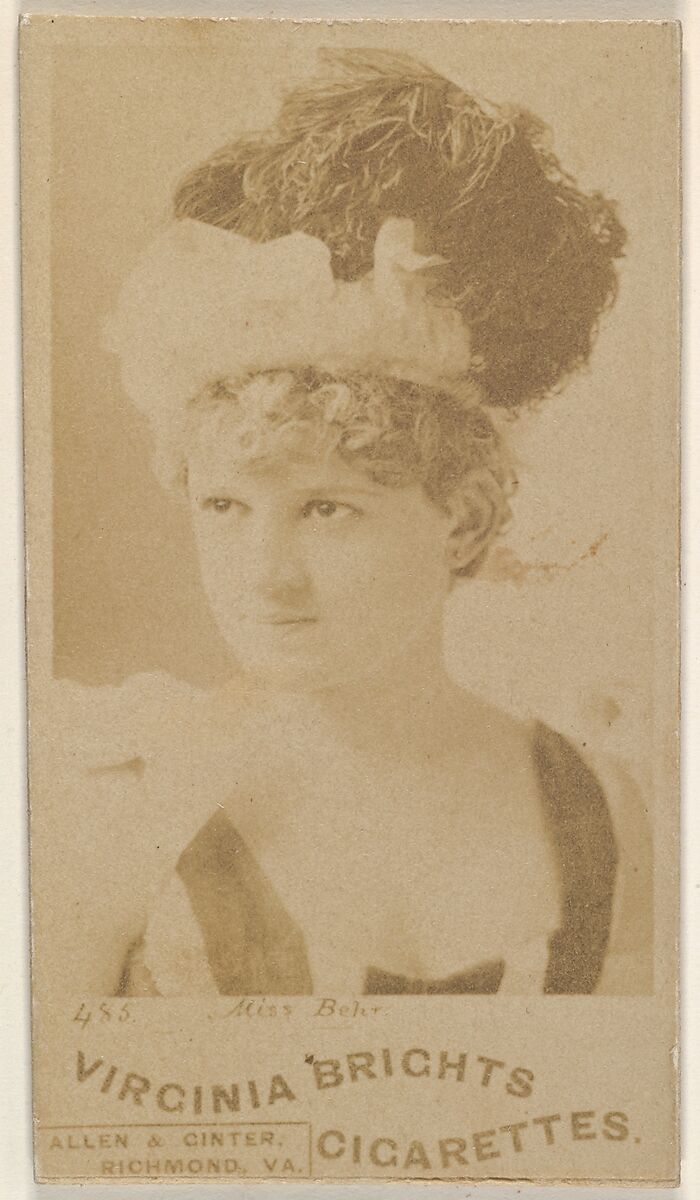 Card 485, Miss Behr, from the Actors and Actresses series (N45, Type 1) for Virginia Brights Cigarettes, Issued by Allen &amp; Ginter (American, Richmond, Virginia), Albumen photograph 