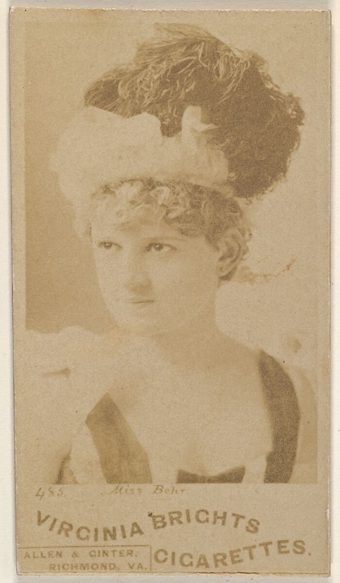 Card 485, Miss Behr, from the Actors and Actresses series (N45, Type 1) for Virginia Brights Cigarettes, Issued by Allen &amp; Ginter (American, Richmond, Virginia), Albumen photograph 