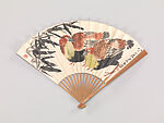 Lychees (a); Two Hens (b), Qi Baishi (Chinese, 1864–1957), Folding fan; ink and color on alum paper, China