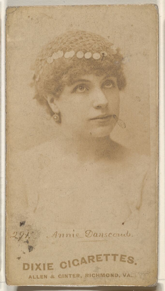 Card 291, Annie Danscomb, from the Actors and Actresses series (N45, Type 1) for Virginia Brights Cigarettes, Issued by Allen &amp; Ginter (American, Richmond, Virginia), Albumen photograph 