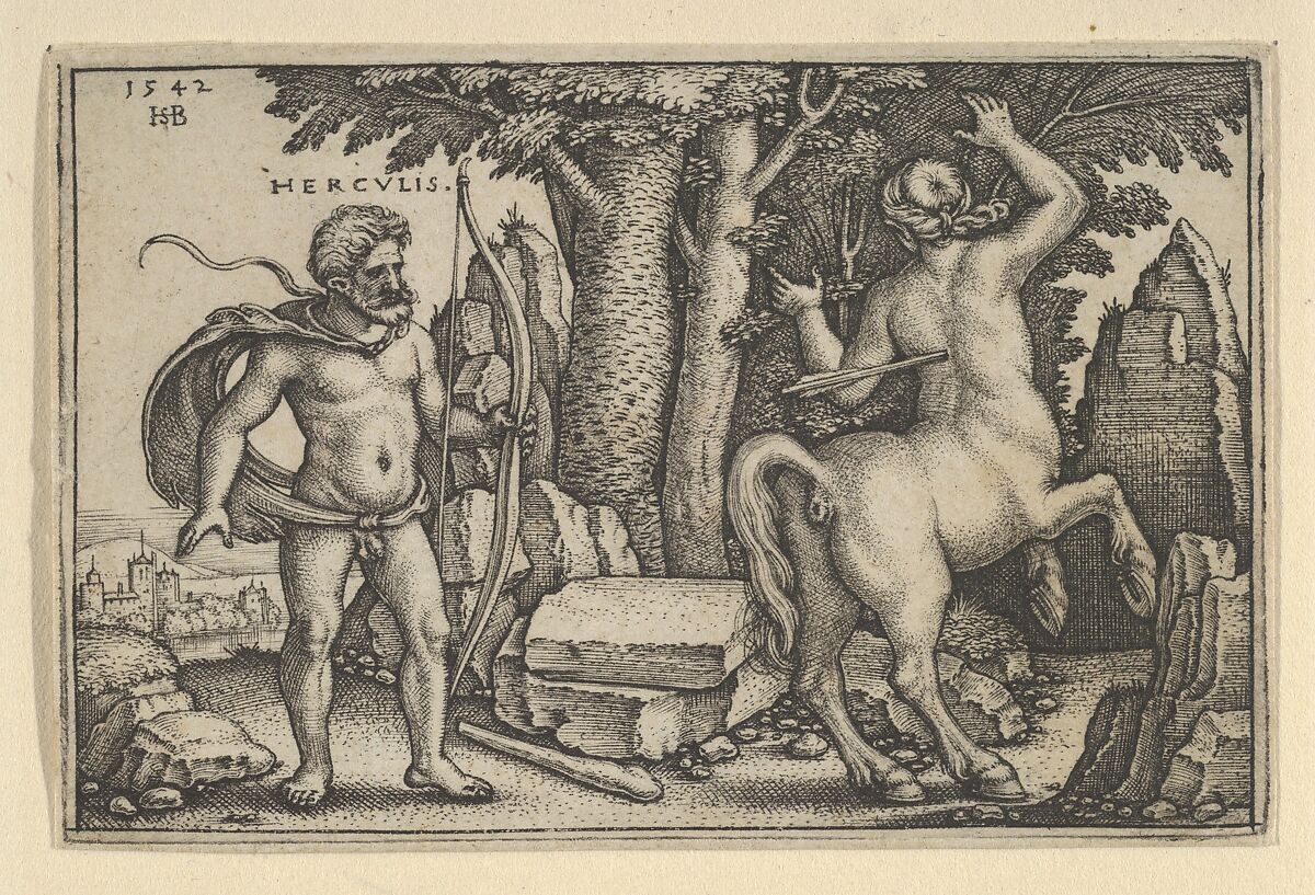 Hercules Killing Nessus, from "The Labors of Hercules", Sebald Beham (German, Nuremberg 1500–1550 Frankfurt), Engraving 