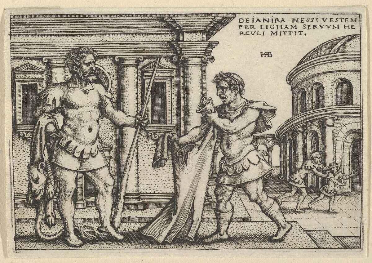 Lichas Bringing the Garment of Nessus to Hercules, from "The Labors of Hercules", Sebald Beham (German, Nuremberg 1500–1550 Frankfurt), Engraving 