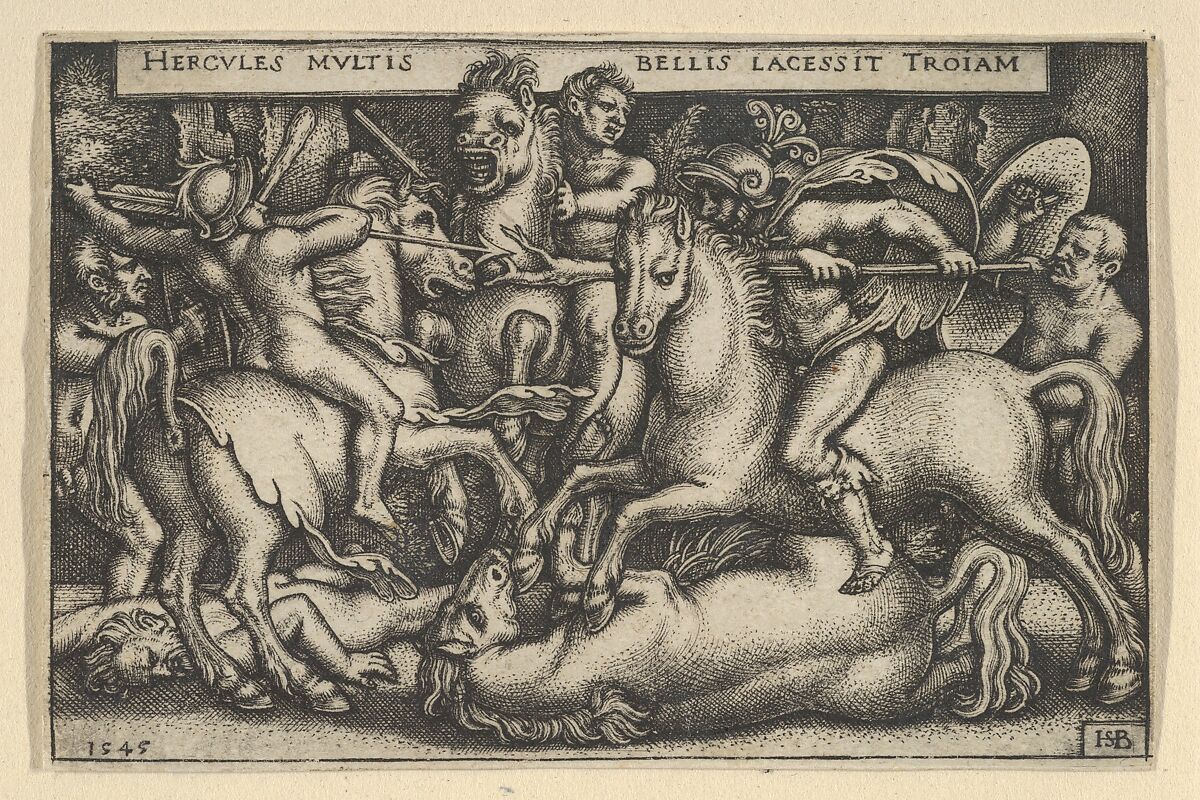 Hercules Fighting Against the Trojans, from "The Labors of Hercules", Sebald Beham (German, Nuremberg 1500–1550 Frankfurt), Engraving 
