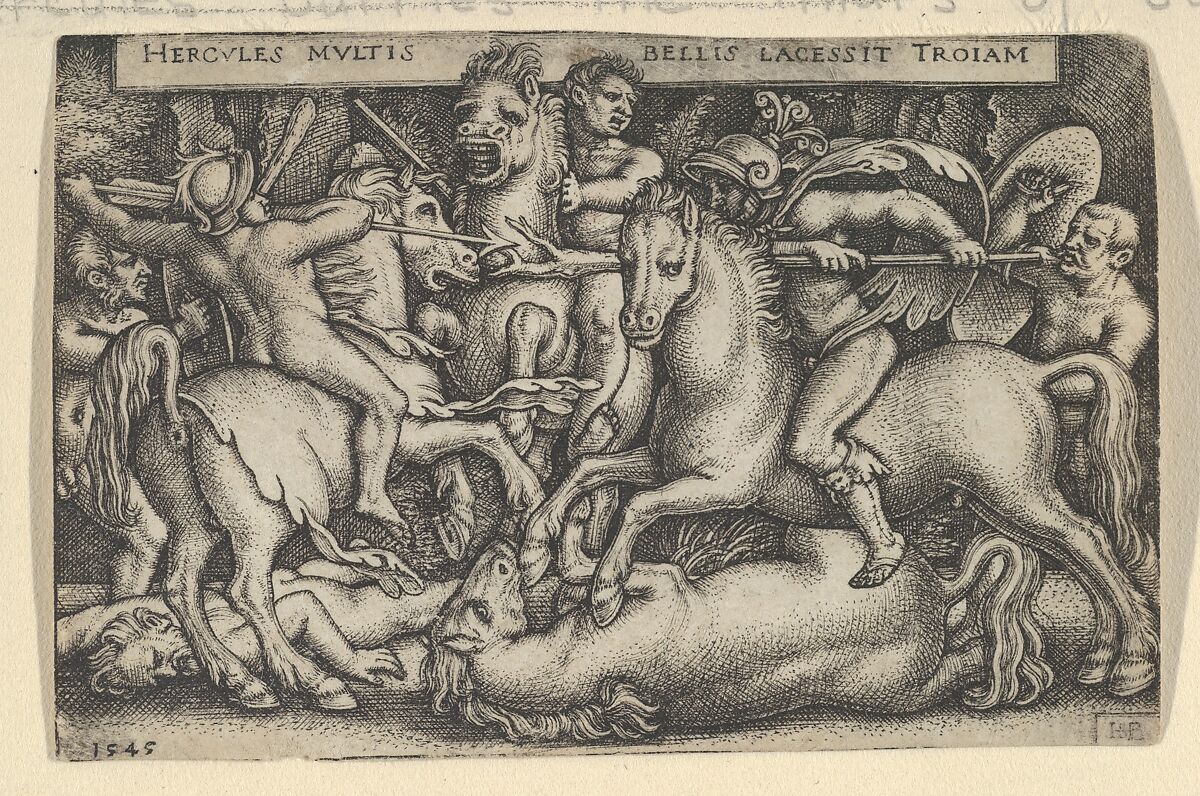 Hercules Fighting Against the Trojans, from "The Labors of Hercules", Sebald Beham (German, Nuremberg 1500–1550 Frankfurt), Engraving 