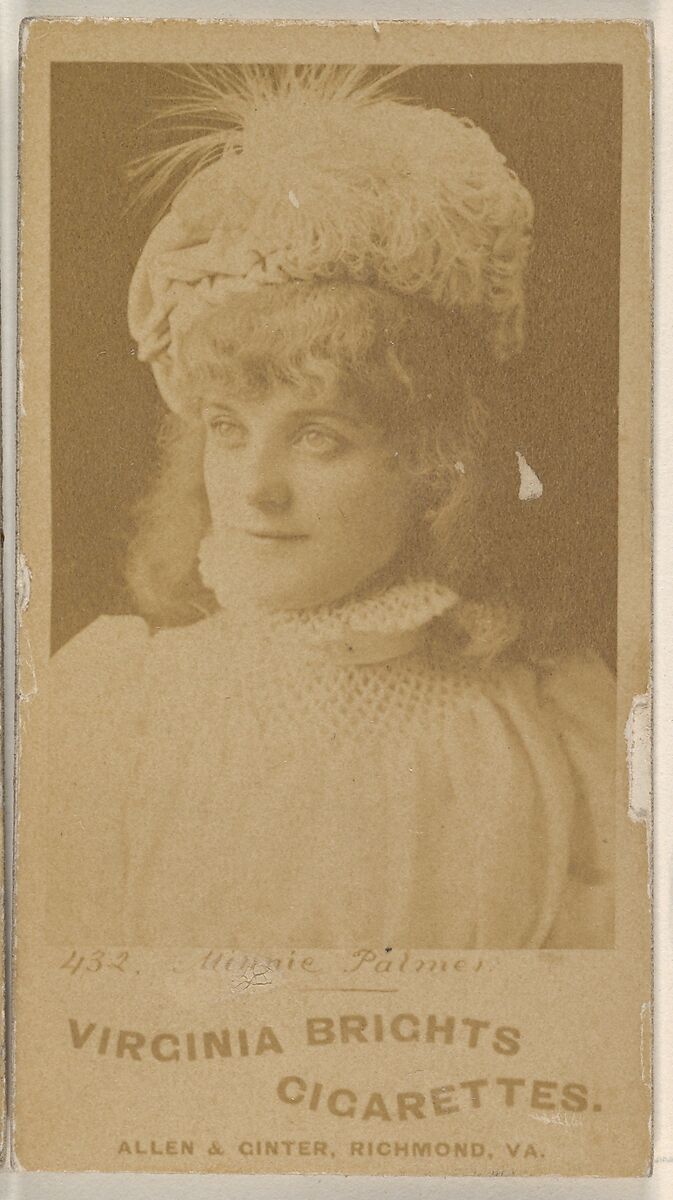 Card 432, Minnie Palmer, from the Actors and Actresses series (N45, Type 1) for Virginia Brights Cigarettes, Issued by Allen &amp; Ginter (American, Richmond, Virginia), Albumen photograph 