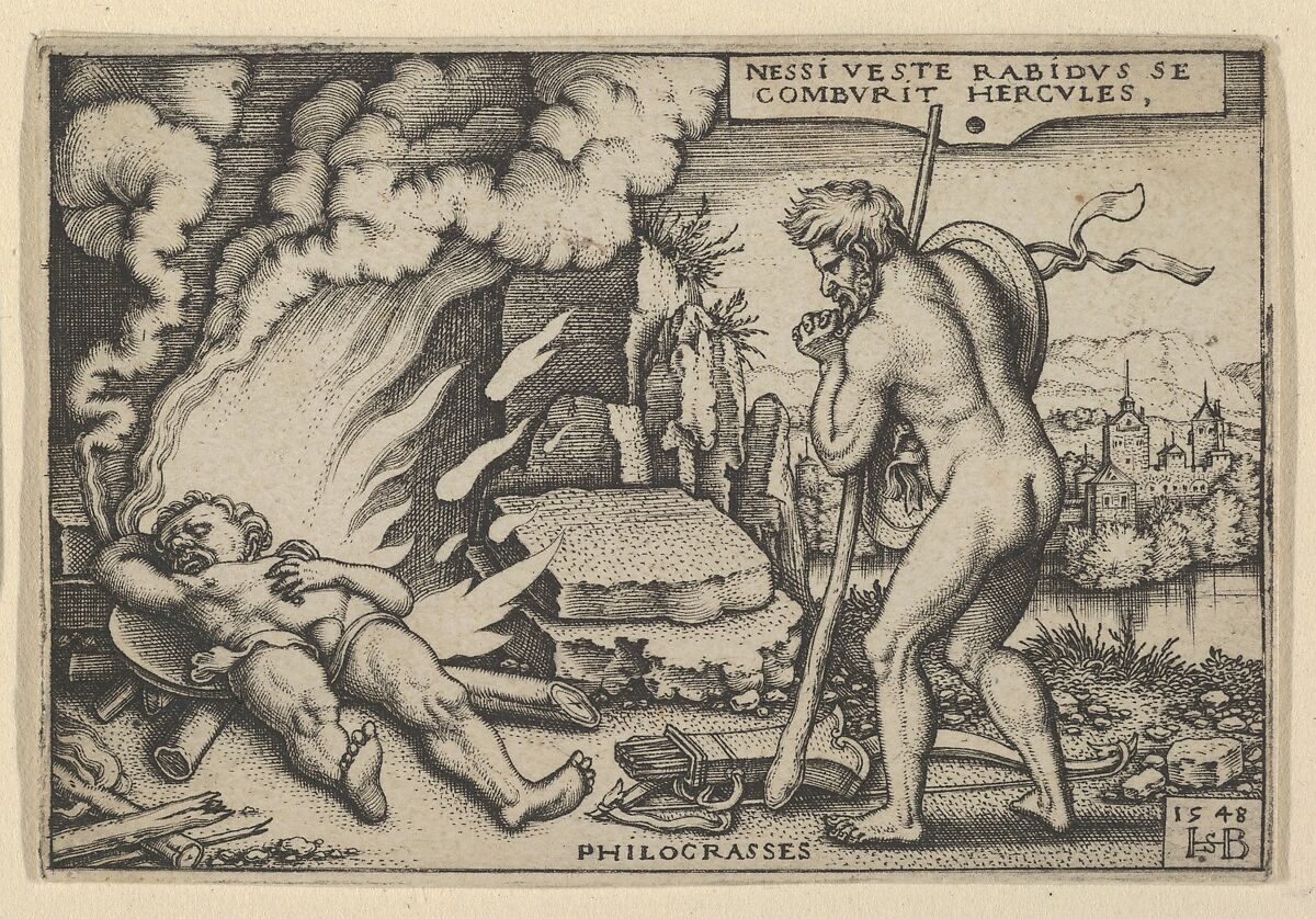 The Death of Hercules, from "The Labors of Hercules", Sebald Beham (German, Nuremberg 1500–1550 Frankfurt), Engraving 
