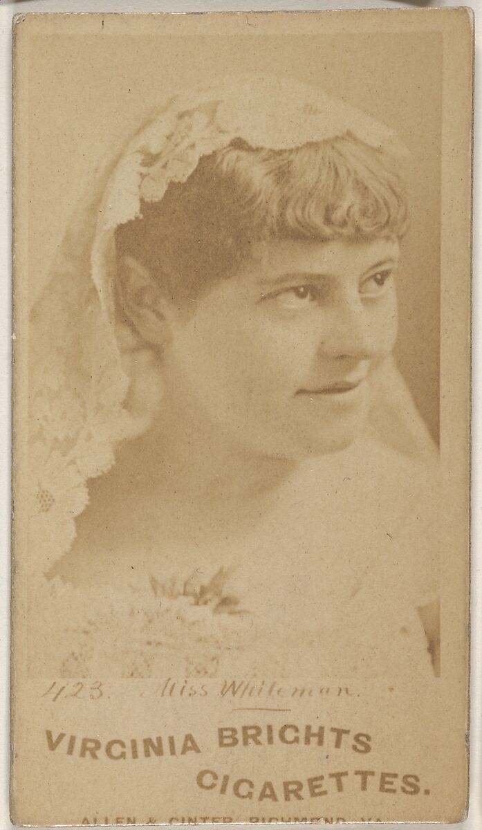 Card 423, Miss Whiteman, from the Actors and Actresses series (N45, Type 1) for Virginia Brights Cigarettes, Issued by Allen &amp; Ginter (American, Richmond, Virginia), Albumen photograph 