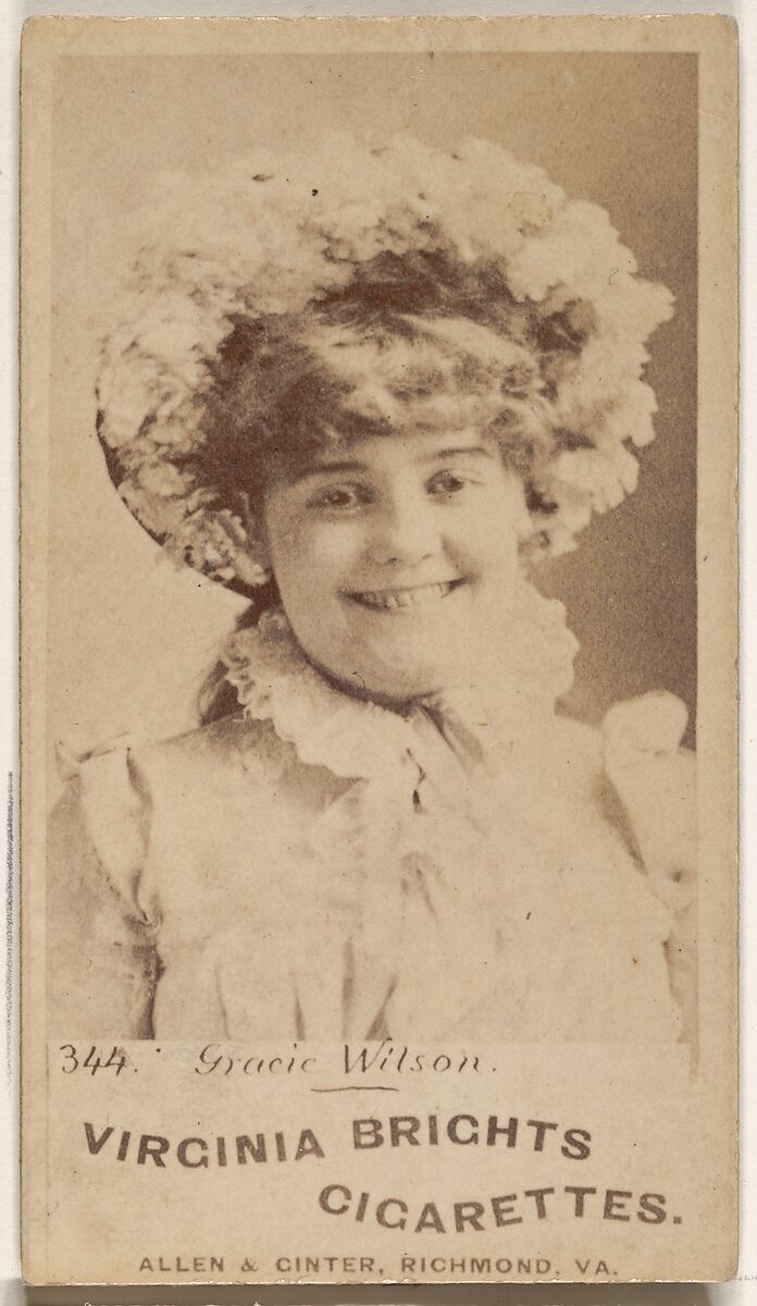 Card 344, Gracie Wilson, from the Actors and Actresses series (N45, Type 1) for Virginia Brights Cigarettes, Issued by Allen &amp; Ginter (American, Richmond, Virginia), Albumen photograph 
