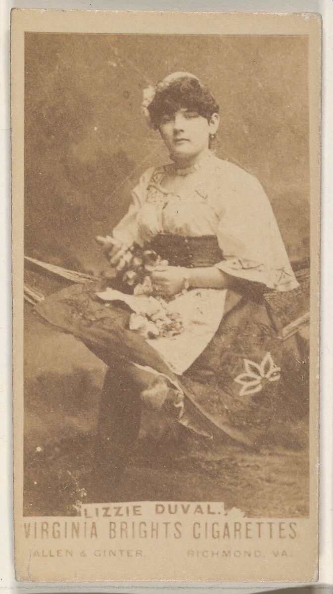 Lizzie Duval, from the Actors and Actresses series (N45, Type 1) for Virginia Brights Cigarettes, Issued by Allen &amp; Ginter (American, Richmond, Virginia), Albumen photograph 