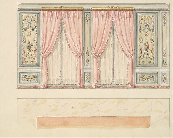 Design for a Wall Elevation with Two Windows (Fifth Floor), Mewès and Davis (active London and Paris, from 1900), Watercolor over graphite 