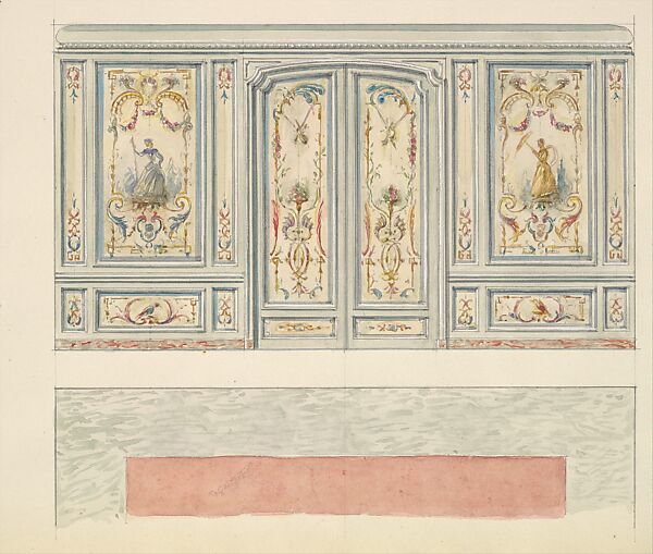 Design for a Wall Elevation with Double Doors (Fifth Floor), Mewès and Davis (active London and Paris, from 1900), Watercolor over graphite 