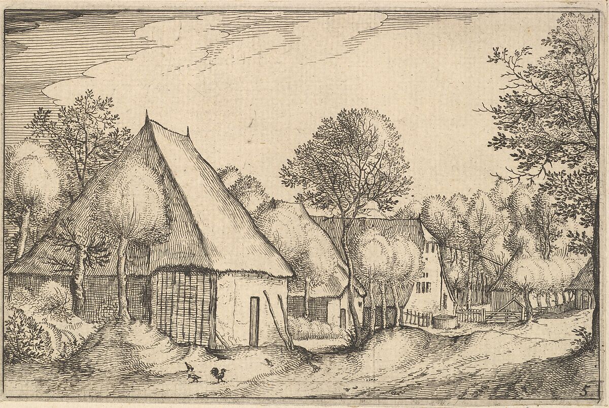 Farmyard, plate 5  from "Regiunculae et Villae Aliquot Ducatus Brabantiae", Claes Jansz. Visscher (Dutch, Amsterdam 1586–1652 Amsterdam), Etching 