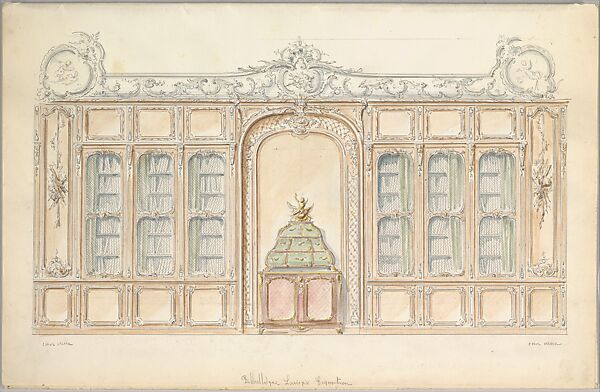 Design for the Wall of a Library in Rococo Style, Mewès and Davis (active London and Paris, from 1900), Watercolor over graphite 
