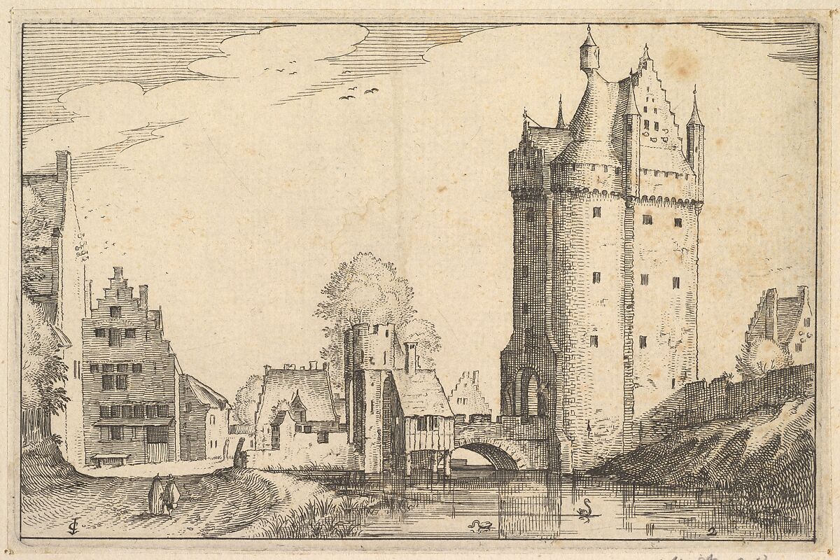 Town Gate, plate 2 from "Regiunculae et Villae Aliquot Ducatus Brabantiae", Claes Jansz. Visscher (Dutch, Amsterdam 1586–1652 Amsterdam), Etching 
