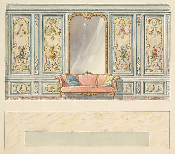 Design for a Wall Elevation with a Large Double-arched Mirror and Sofa (Fifth Floor)