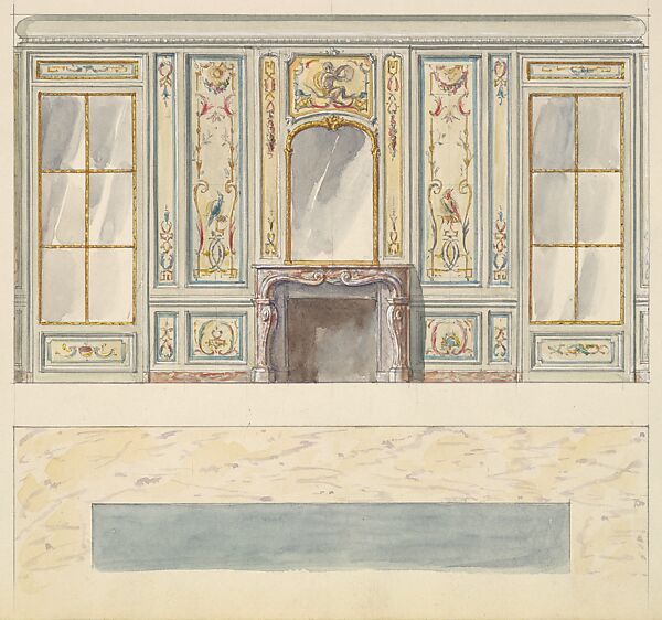 Design for a Wall Elevation for a Mirror Room with Chimney (Fifth Floor), Mewès and Davis (active London and Paris, from 1900), Watercolor over graphite 