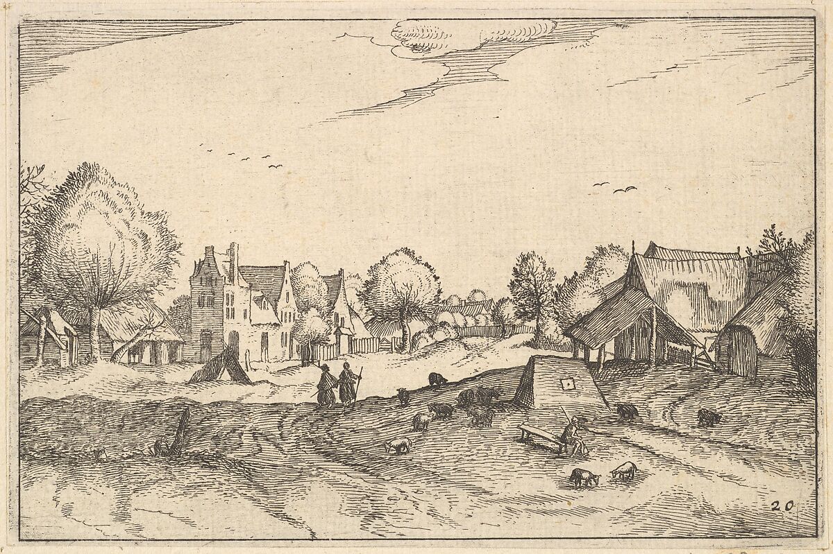 Village Road, plate 20 from "Regiunculae et Villae Aliquot Ducatus Brabantiae", Claes Jansz. Visscher (Dutch, Amsterdam 1586–1652 Amsterdam), Etching 