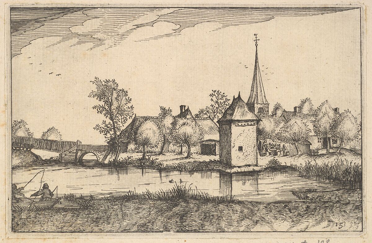 Pond and a Village, plate 15 from "Regiunculae et Villae Aliquot Ducatus Brabantiae", Claes Jansz. Visscher (Dutch, Amsterdam 1586–1652 Amsterdam), Etching 