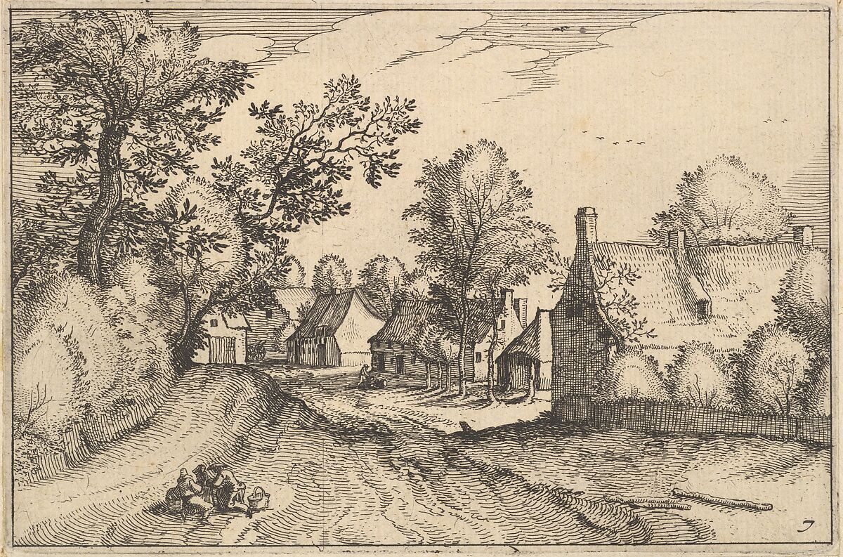 A Village Road, plate 7  from "Regiunculae et Villae Aliquot Ducatus Brabantiae", Claes Jansz. Visscher (Dutch, Amsterdam 1586–1652 Amsterdam), Etching 