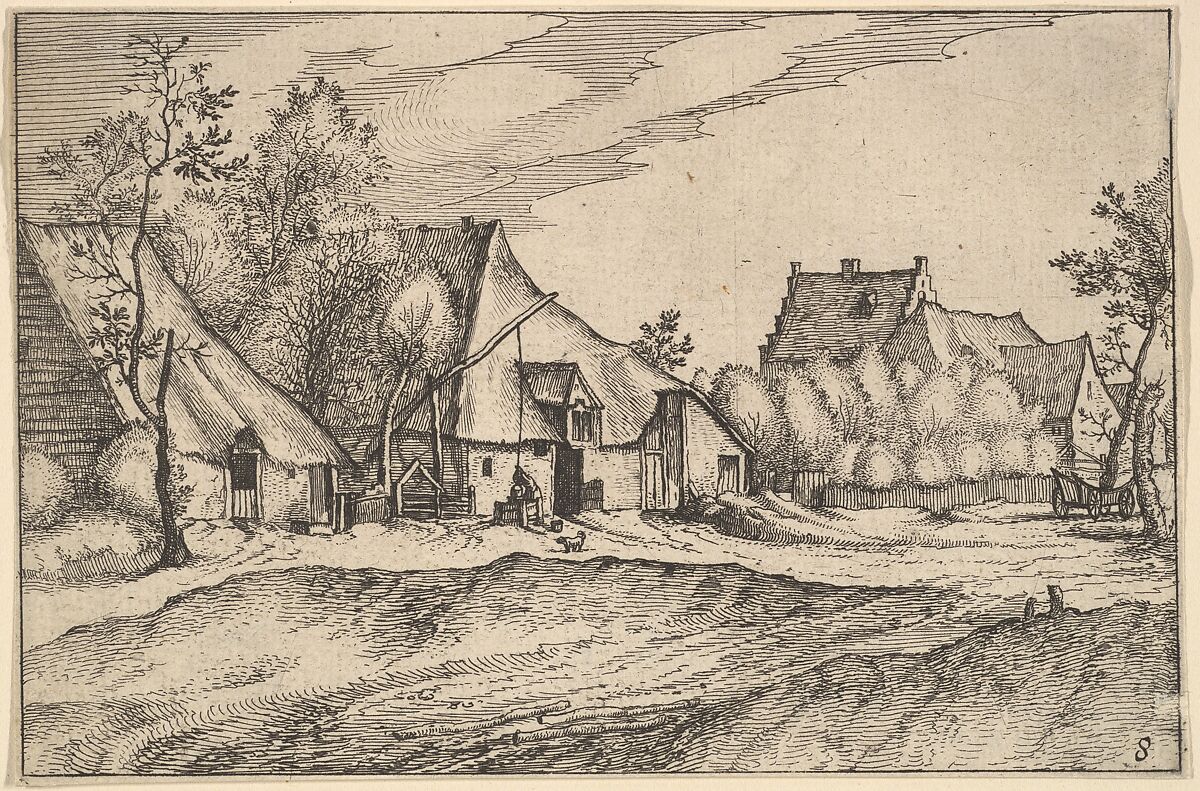 Farms in a Village from Regiunculae et Villae Aliquot Ducatus Brabantiae, Claes Jansz. Visscher (Dutch, Amsterdam 1586–1652 Amsterdam), Etching 