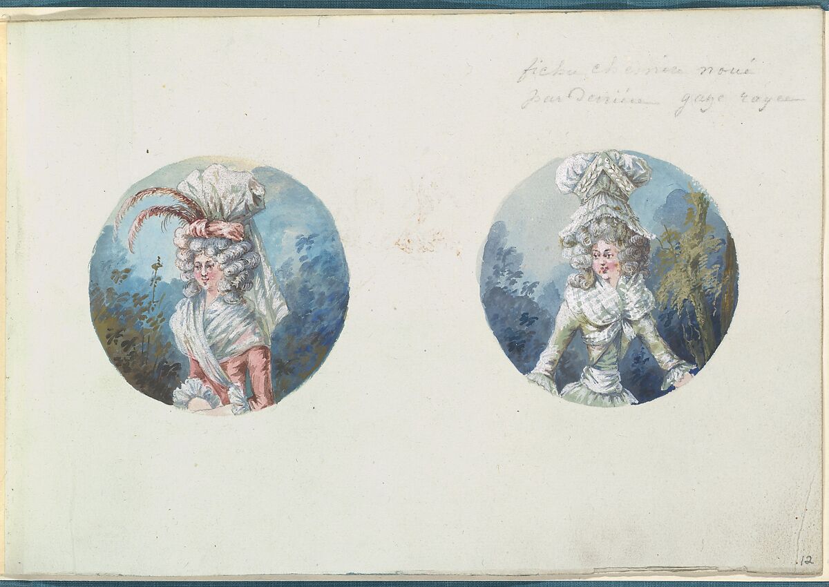 Two Costume Designs or Portrait Types, Anonymous, French, 18th century, Pen and black ink, graphite, gouache 