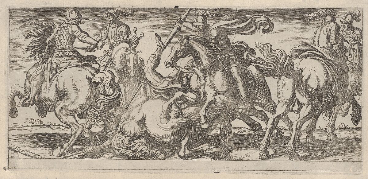 Six Cavalrymen in Combat, from Battle Scenes I, Antonio Tempesta (Italian, Florence 1555–1630 Rome), Etching 