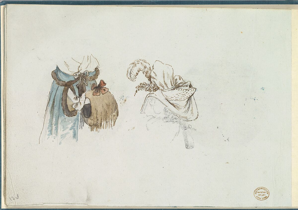 Two Costume Sketches, Anonymous, French, 18th century, Pen and black ink, graphite, gouache 