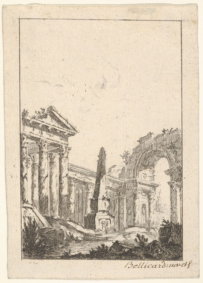 Architectural Capriccio, Jérôme Charles Bellicard (French, Paris 1726–1786 Paris), Etching 