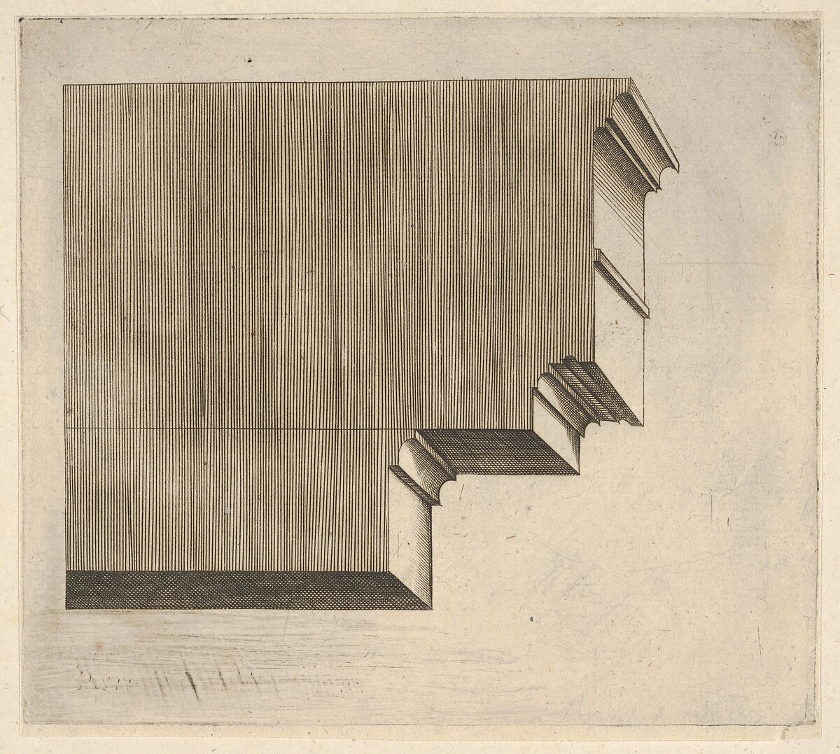 Doric entablature, Monogrammist G.A. &amp; the Caltrop (Italian, 1530–1540), Engraving 