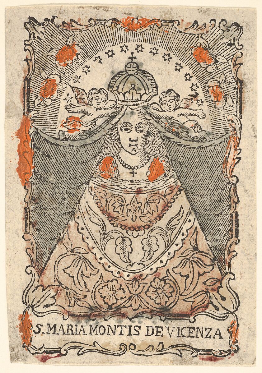 Santa Maria Montis de Vicenza, Anonymous, Italian, 17th or 18th century, Woodcut with hand colouring 
